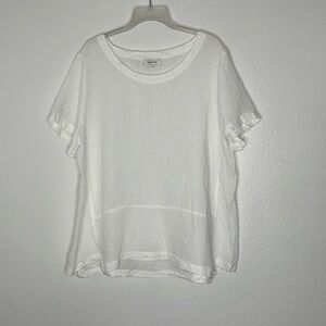 Sahara London White Short Sleeve 100% Linen Lagenlook Top Blouse Size 5 US 18